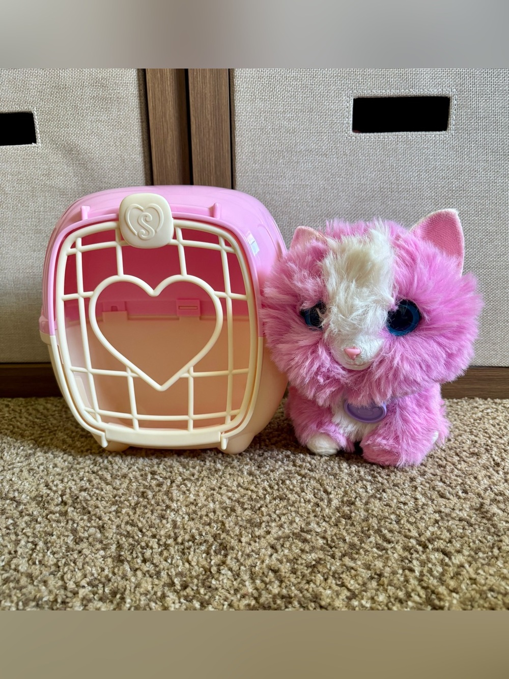 Scruff A Luvs Pink Plush Cat with Small Pet Carrier